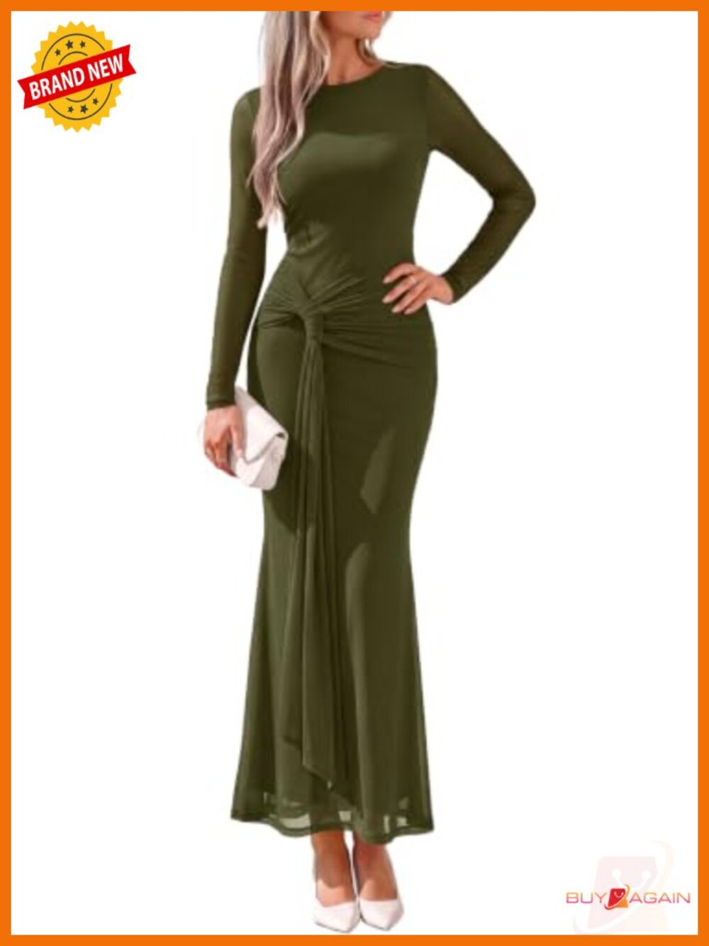 Long Sleeve Bodycon Tie Waist Mesh Maxi Dress
